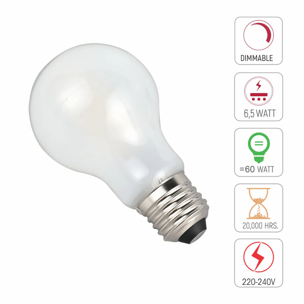 LED Bulb Dimmable A60 GLS E27 6.5W Frosted Glass Pack of 2 6