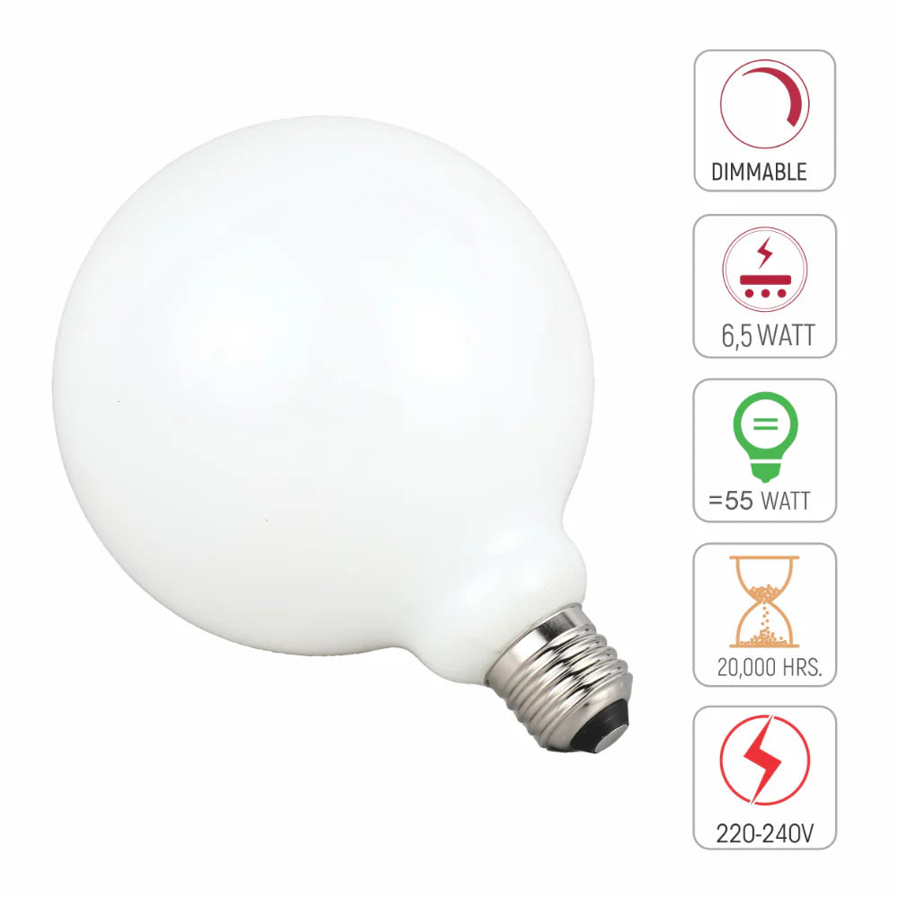 LED Bulb Dimmable Globe E27 6.5W 2700K Milky Glass Pack of 2 7