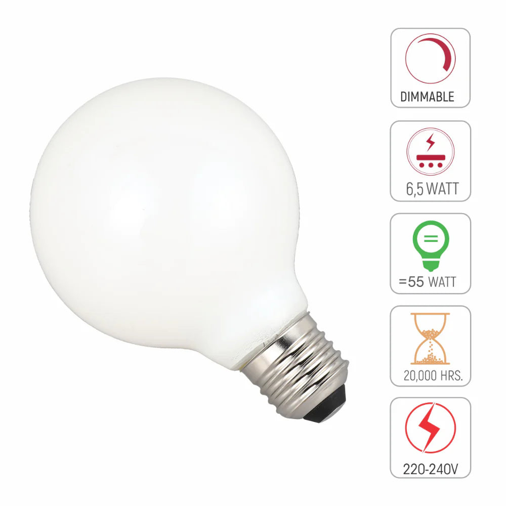 LED Bulb Dimmable Globe E27 6.5W 2700K Milky Glass Pack of 2 8