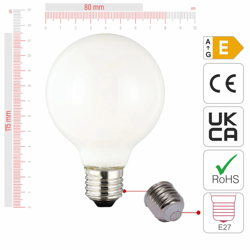 LED Bulb Globe G80 E27 6.5W 2700K Milky Glass Pack of 2 2