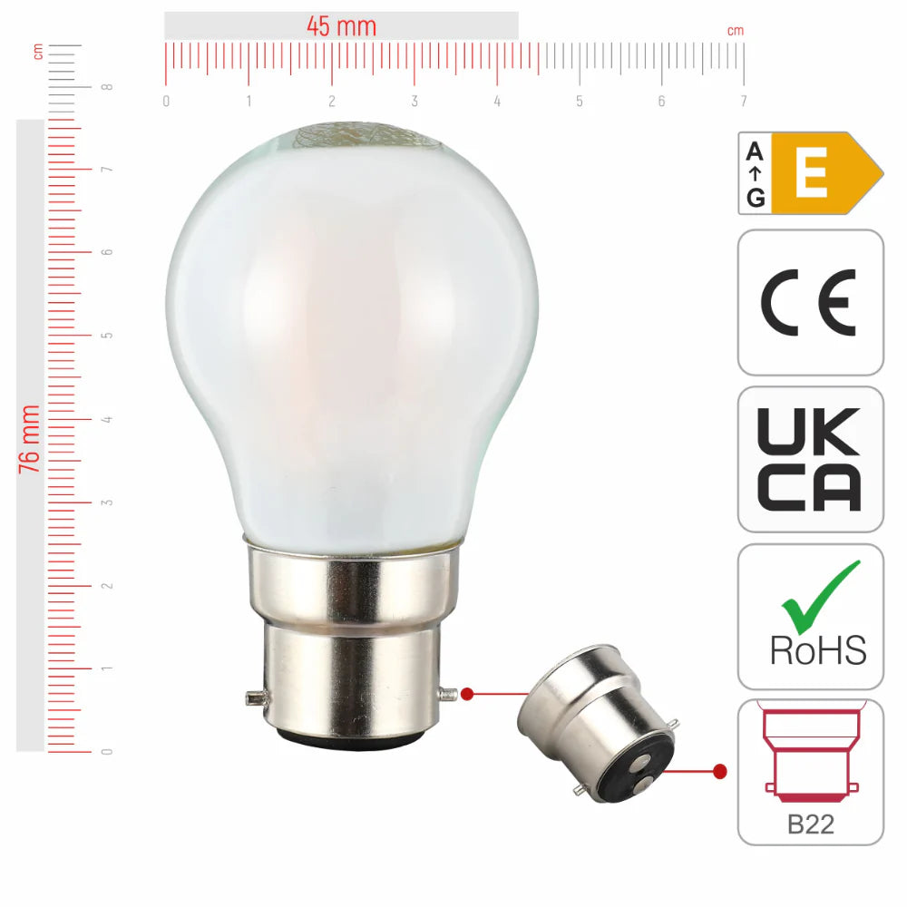 LED Bulb Golf Ball B22 2W 2700K Frosted Glass Pack of 4 2