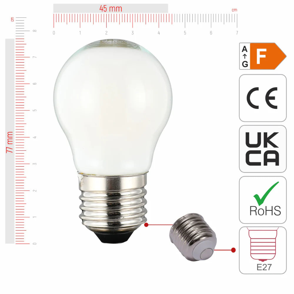 size of Pack of 4 Golf Ball E27 4W Milky Glass filament LED Bulbs