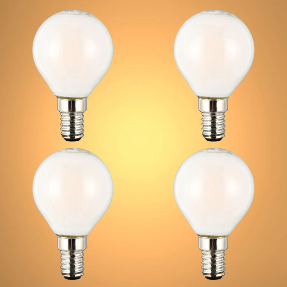 4 pack of golf ball p45 E14 small edison screw 4w 2700k warm white milky glass led filament bulbs