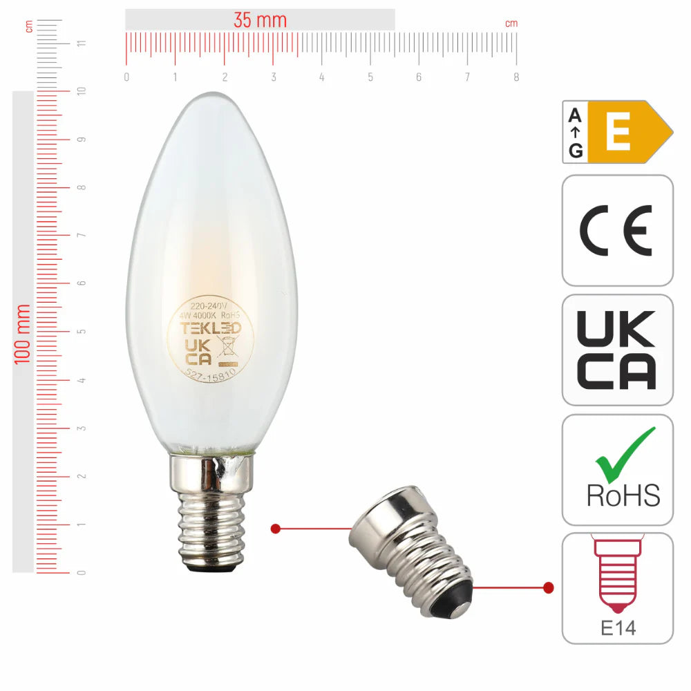 LED Candle Bulb Dimmable E14 4W Frosted Glass Pack of 4 4