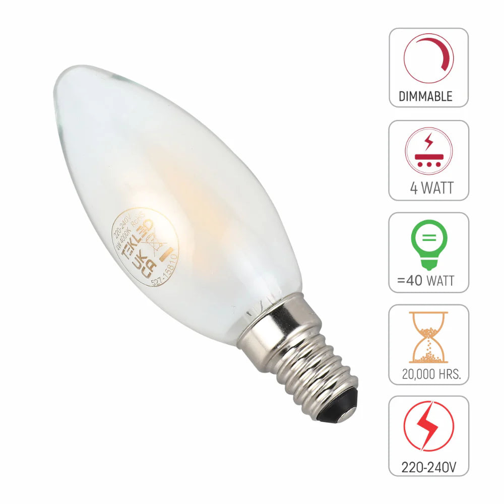 LED Candle Bulb Dimmable E14 4W Frosted Glass Pack of 4 6