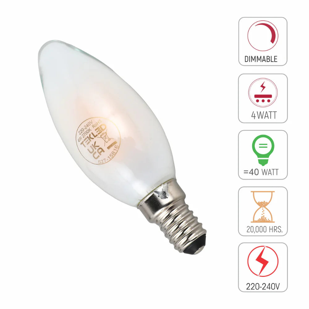 LED Candle Bulb Dimmable E14 4W Frosted Glass Pack of 4 5