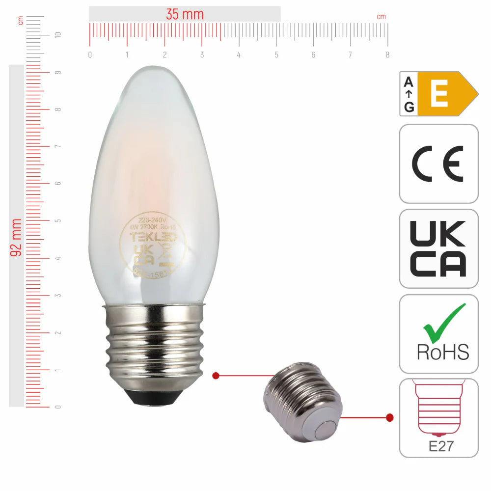 LED Candle Bulb Dimmable E27 4W 2700K Frosted Glass Pack of 4 2