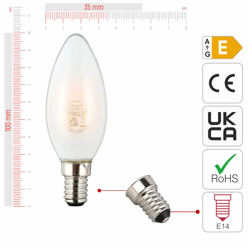 LED Candle Bulb E14 4W Frosted Glass Pack of 6 3