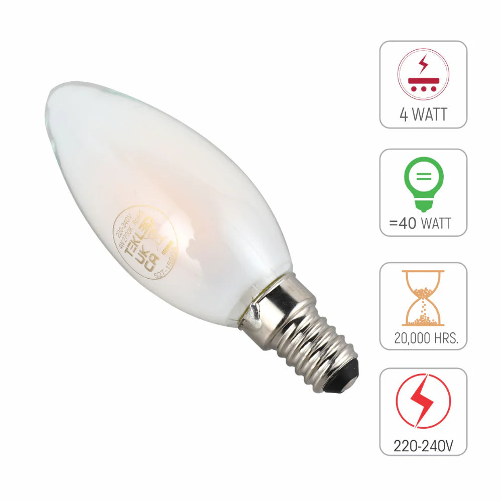 LED Candle Bulb E14 4W Frosted Glass Pack of 6 5