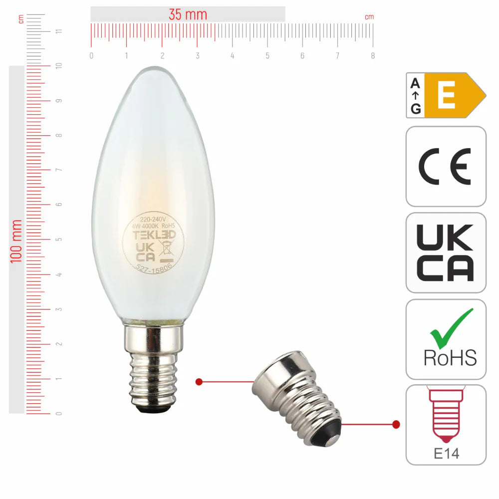 LED Candle Bulb E14 4W Frosted Glass Pack of 6 4