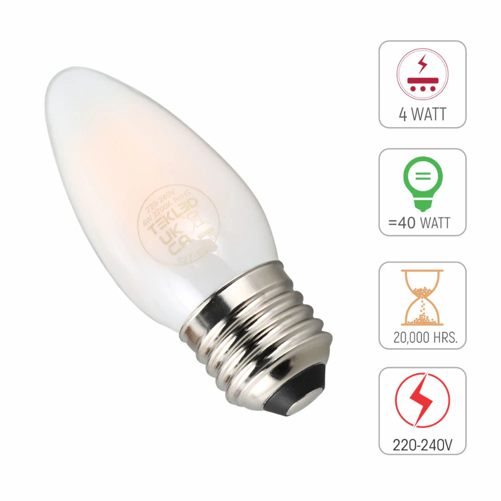 LED Candle Bulb E27 4W 2700K Frosted Glass Pack of 6 3