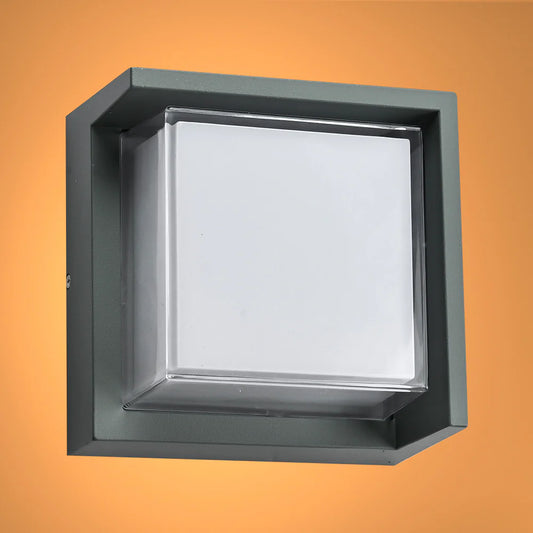 LED Diecast Aluminium Square Hood Wall Lamp 12W IP54 Grey 1