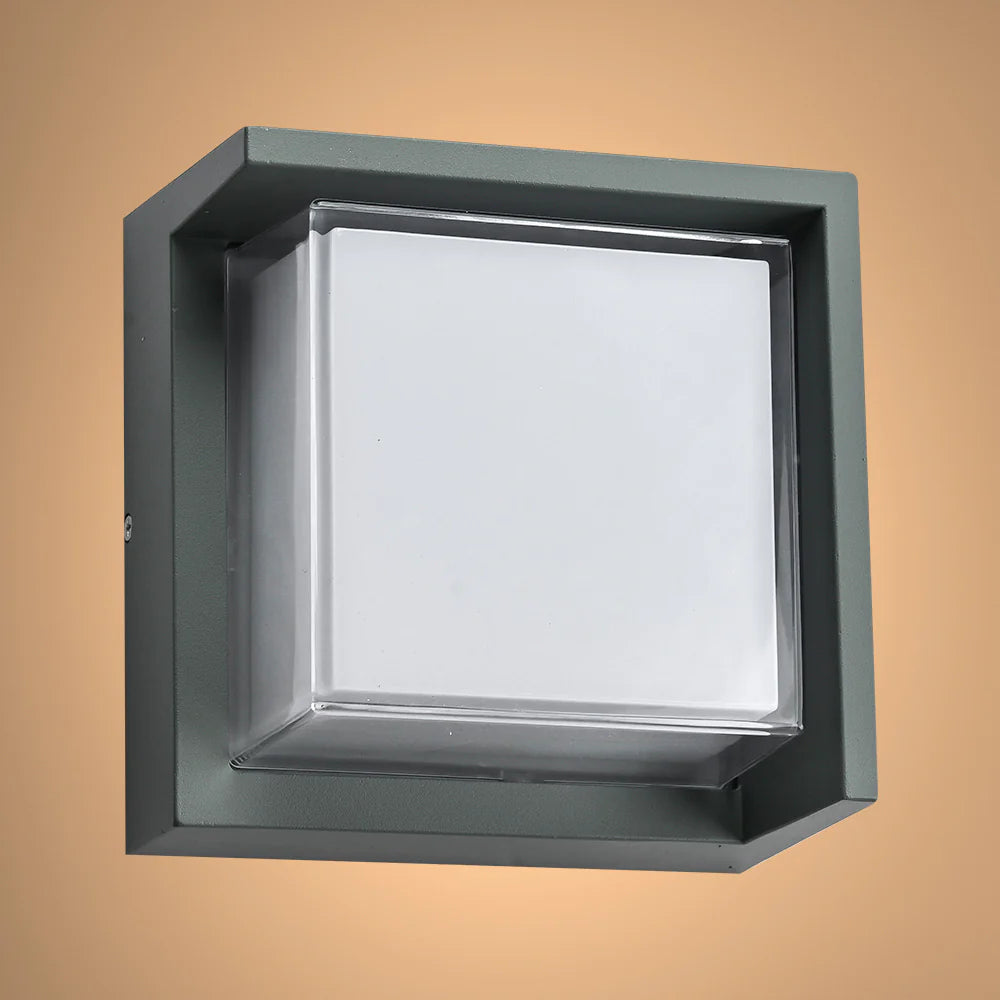 LED Diecast Aluminium Square Hood Wall Lamp 12W IP54 Grey 2