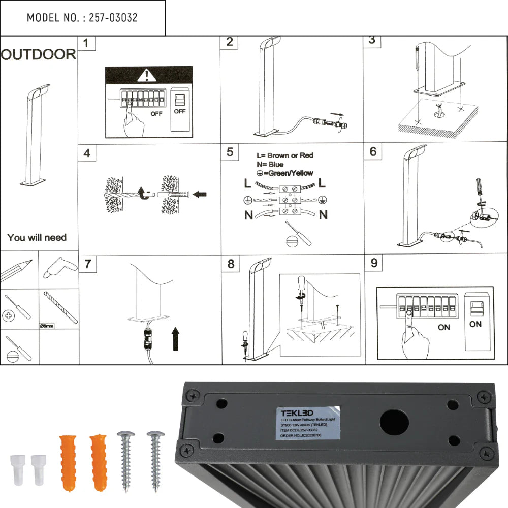 LED Outdoor Pathway Bollard Lawn Light 13W 4000K 8