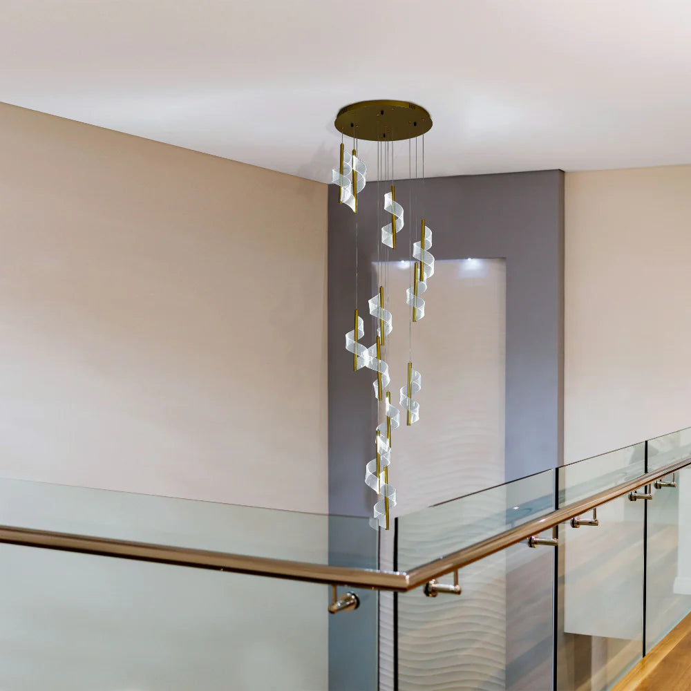 LED Spiral Modern Staircase Chandelier CCT Changeable 7