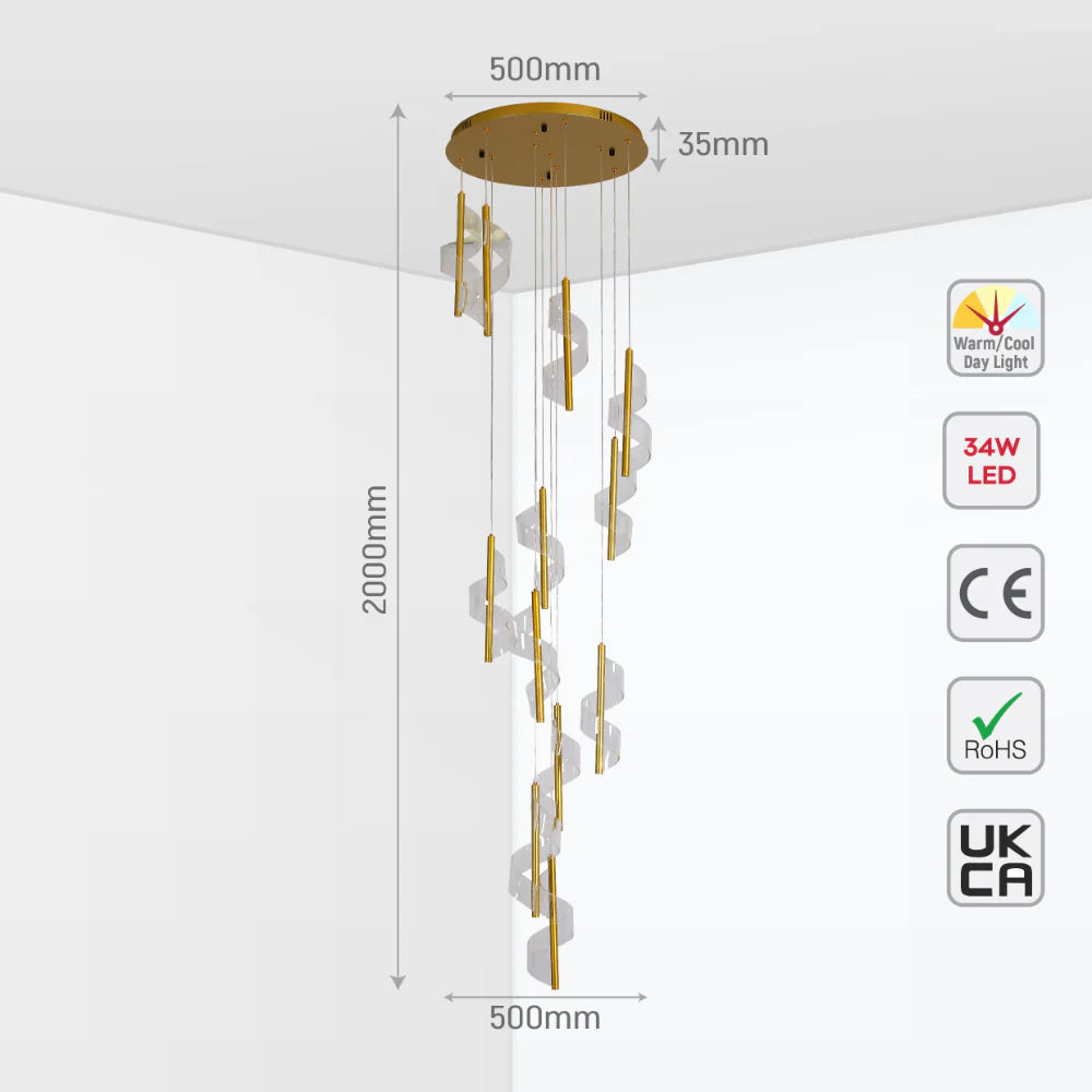 LED Spiral Modern Staircase Chandelier CCT Changeable 13