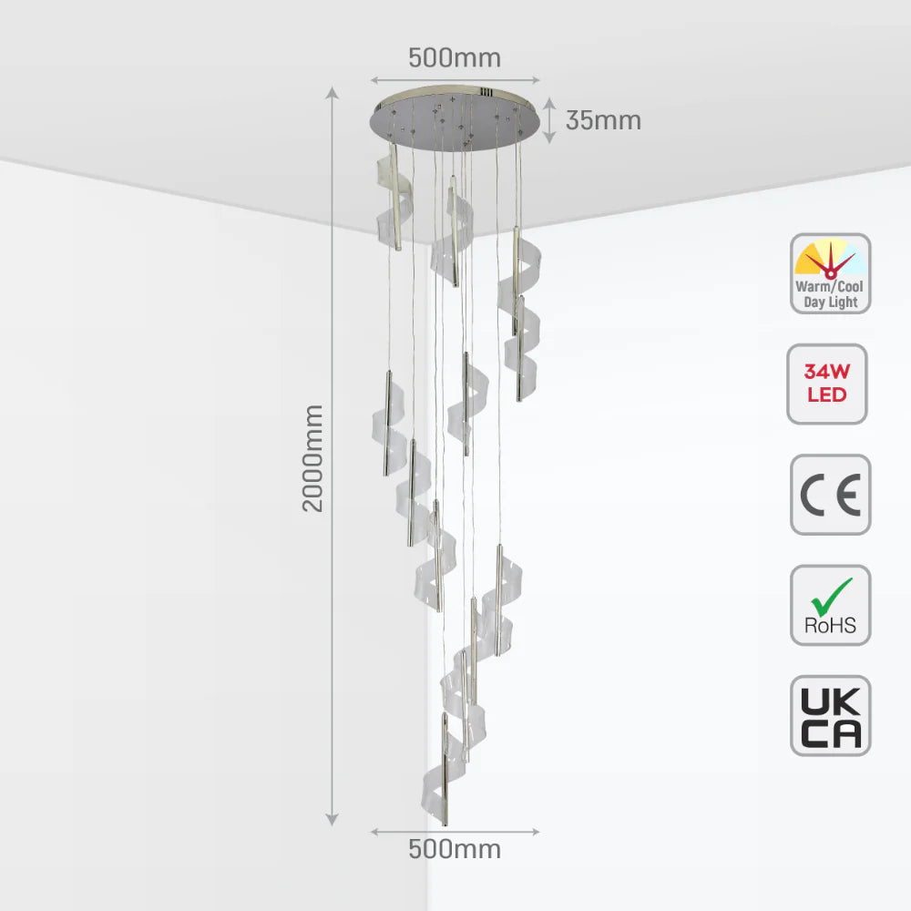 LED Spiral Modern Staircase Chandelier CCT Changeable 15