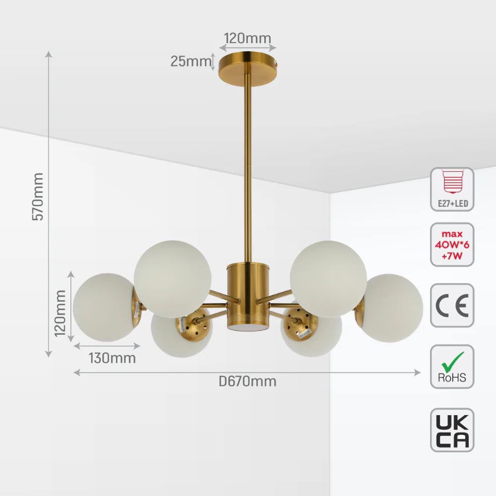 Size and tech specs of Luminary Opal Globe Chandelier | LED Illumination | Single or Dual Tier | TEKLED 158-19542