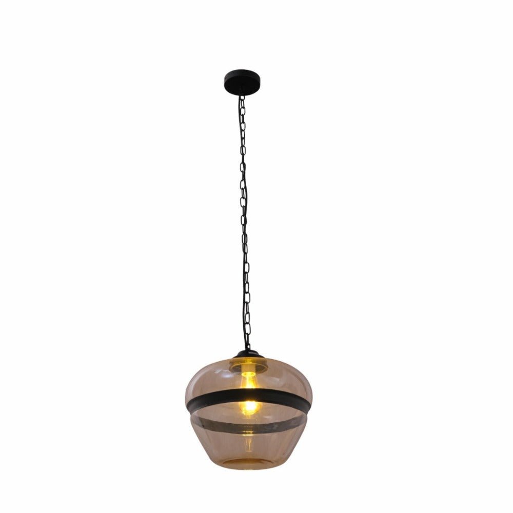 Main image of Amber Glass Black Stripe Schoolhouse Pendant Ceiling Light with E27 | TEKLED 150-17796