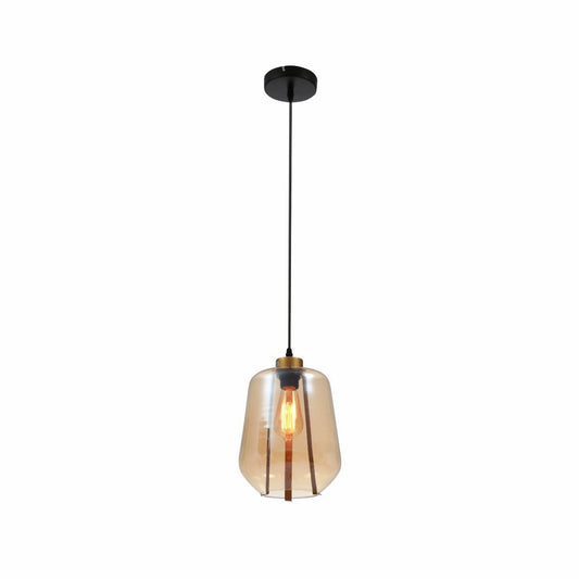 Main image of Amber Glass Schoolhouse Pendant Light L with E27 Fitting | TEKLED 159-17350