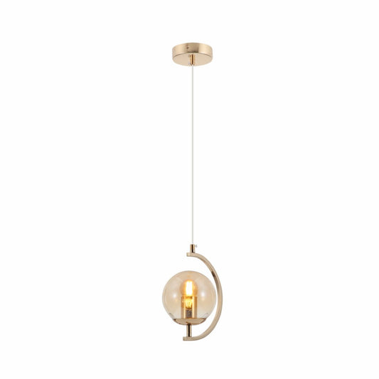 Main image of Amber Globe Glass Crescent Gold Metal Modern Ceiling Pendant Light E27 | TEKLED 159-17792