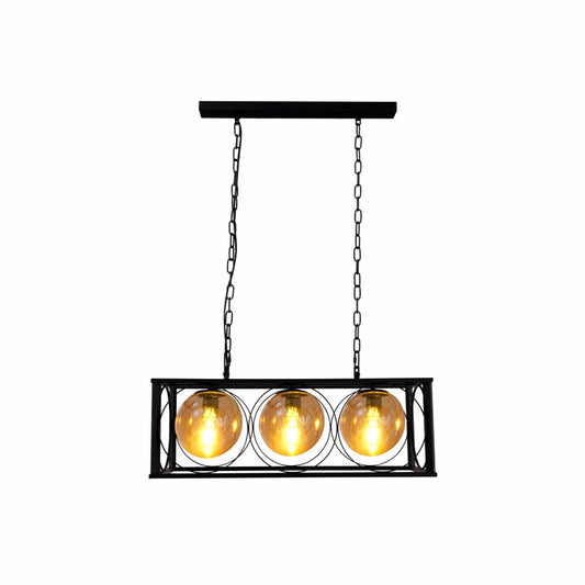 Main image of Black Cuboid Metal Amber Globe Glass Island Chandelier Ceiling Light with 3xE27 | TEKLED 150-18080