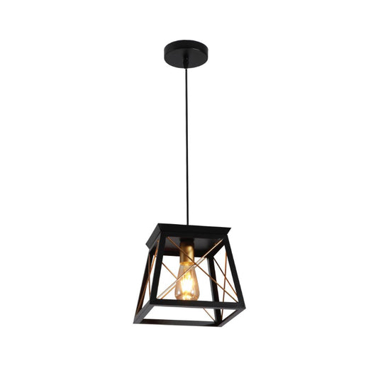 Main image of Black Gold Caged Industrial Retro Square Pendant Ceiling Light with E27 | TEKLED 159-17862