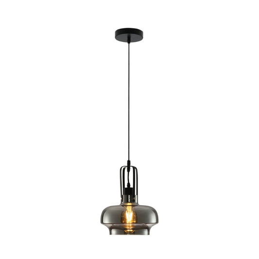 Main image of Black Metal Smoky Glass Step Pendant Ceiling Light D240 with E27 Fitting | TEKLED 158-19744