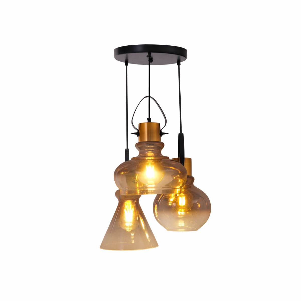 Main image of Bronze Gradient Glass Funnel Dome Globe Mix Pendant Ceiling Light with 3xE27 | TEKLED 150-18076