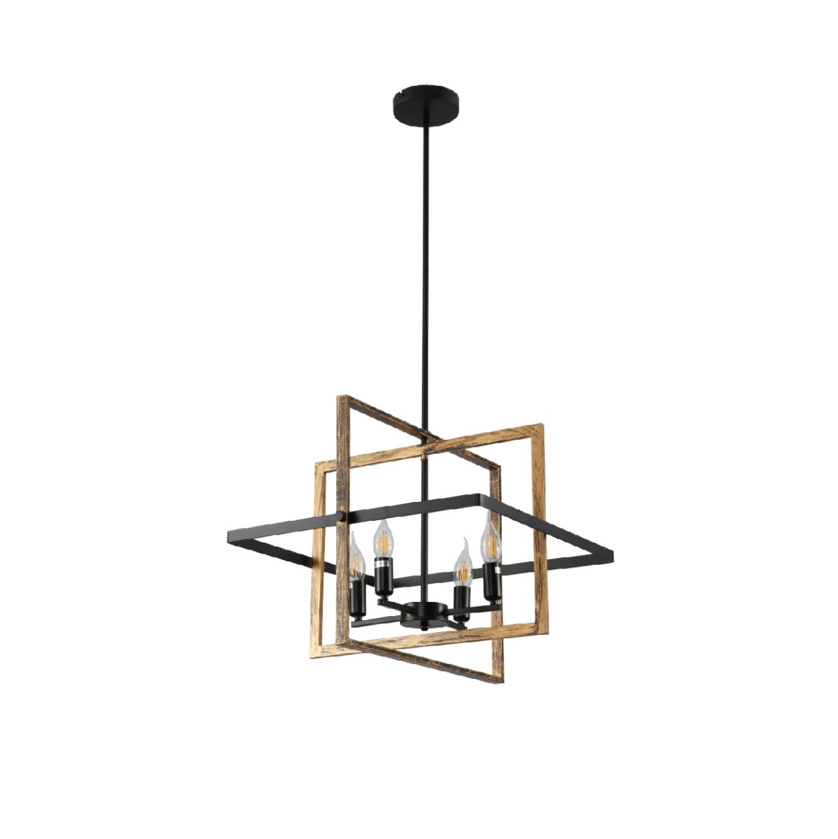 Main image of Caged Cuboid Rectangle Candle Lantern Nautical Pendant Ceiling Light with 4xE14 Gold Black Finishing | TEKLED 159-17866