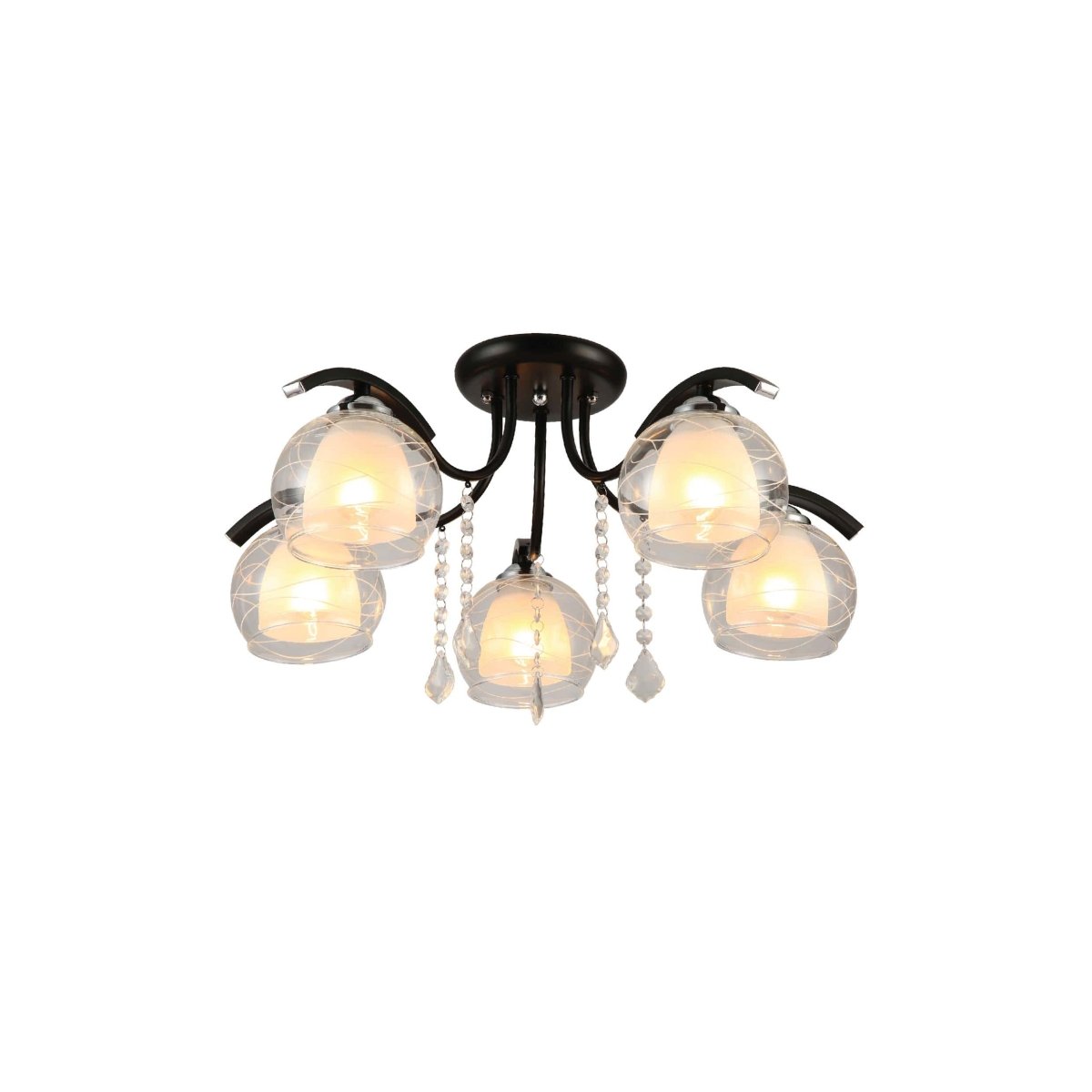 Main image of Clear Opal Double Layer Bell Glass Black Metal Semi Flush Ceiling Light 158-193431 | TEKLED 158-193431