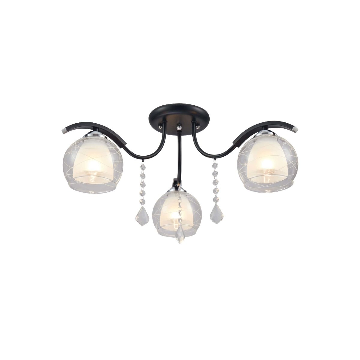 Main image of Clear Opal Double Layer Bell Glass Black Metal Semi Flush Ceiling Light | TEKLED 158-193421