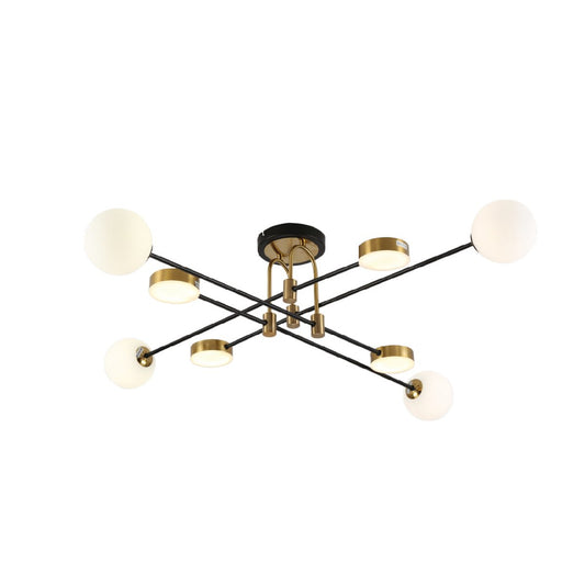 Main image of Contemporary Hybrid Sputnik Modern Chandelier with 20W Built-in LED and 4xG9 Opal Globes Gold Black Finishing  | TEKLED 159-17548