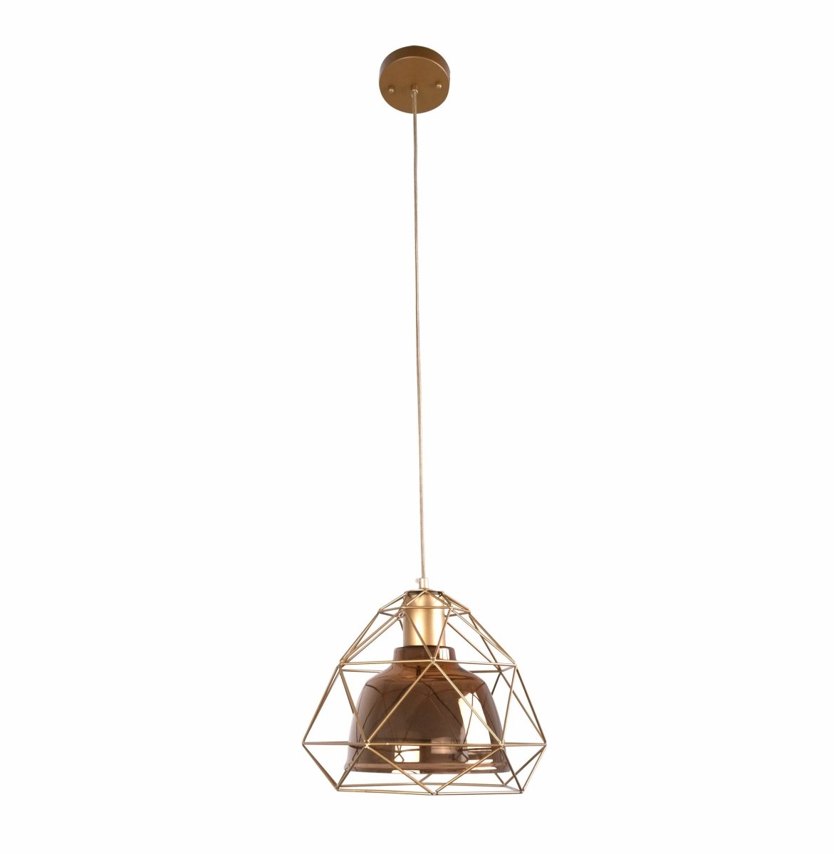 Main image of Copper Glass Dome Gold Metal Cage Pendant Light with E27 Fitting | TEKLED 156-19478