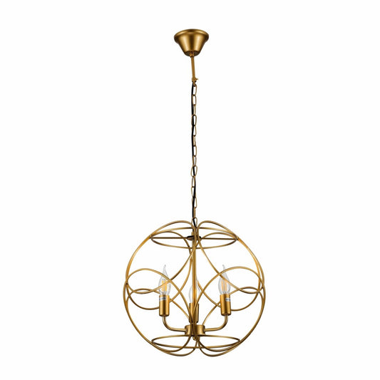 Main image of Gold Aluminium Bronze Globe Cage Pendant Chandelier Light with 3xE14 Fittings | TEKLED 159-17448