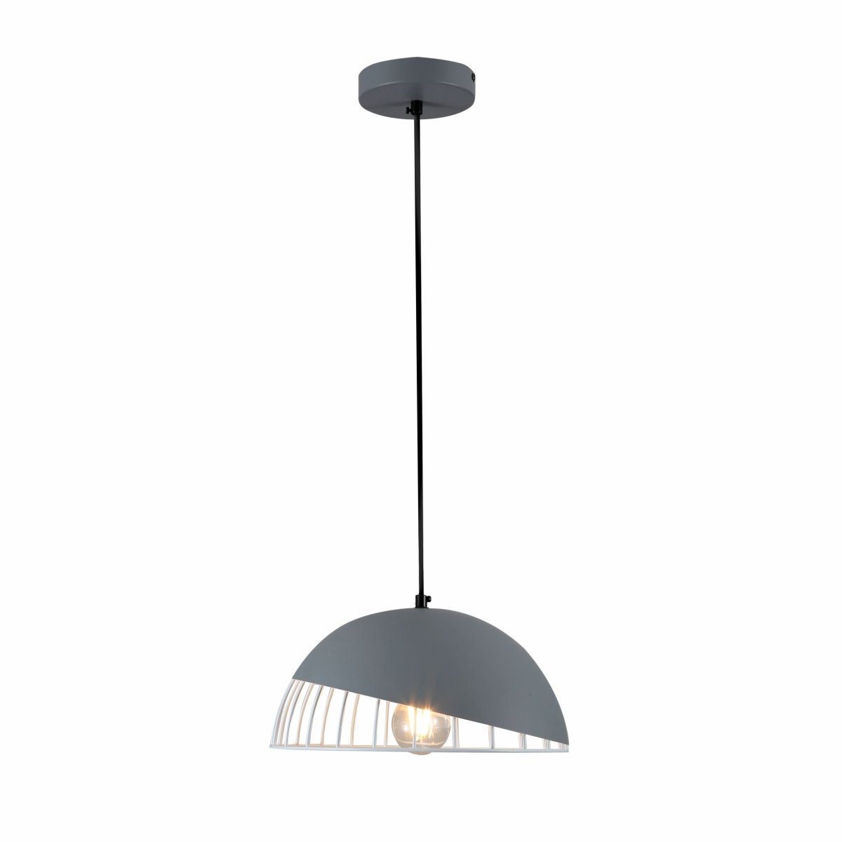 Main image of Grey White Caged Dome Nordic Metal Ceiling Pendant Light with E27 Fitting | TEKLED 150-18392