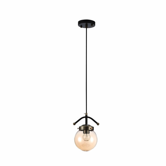 Amber Glass Globe Black And Antique Brass Pendant Light E27's main image.