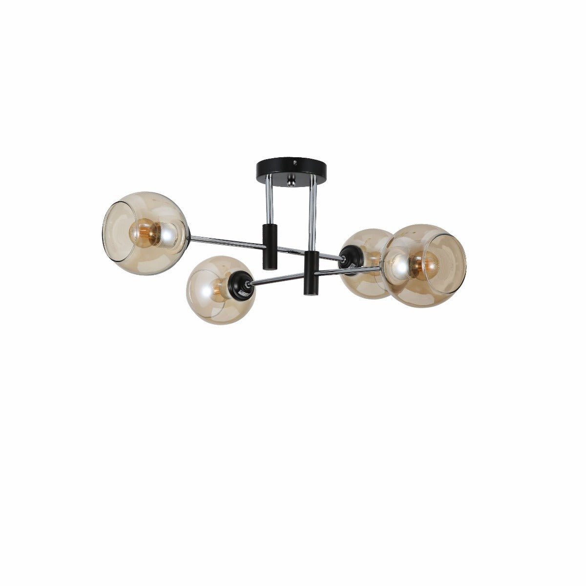 Amber Glass Globe Chrome And Black Metal Semi Flush Ceiling Light 4Xe27's main image.