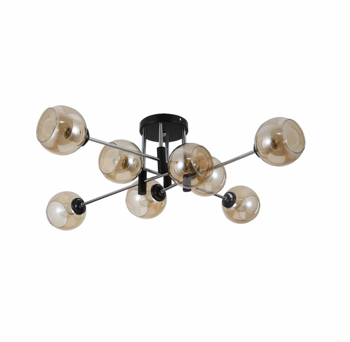 Amber Glass Globe Chrome And Black Metal Semi Flush Ceiling Light 8Xe27's main image.