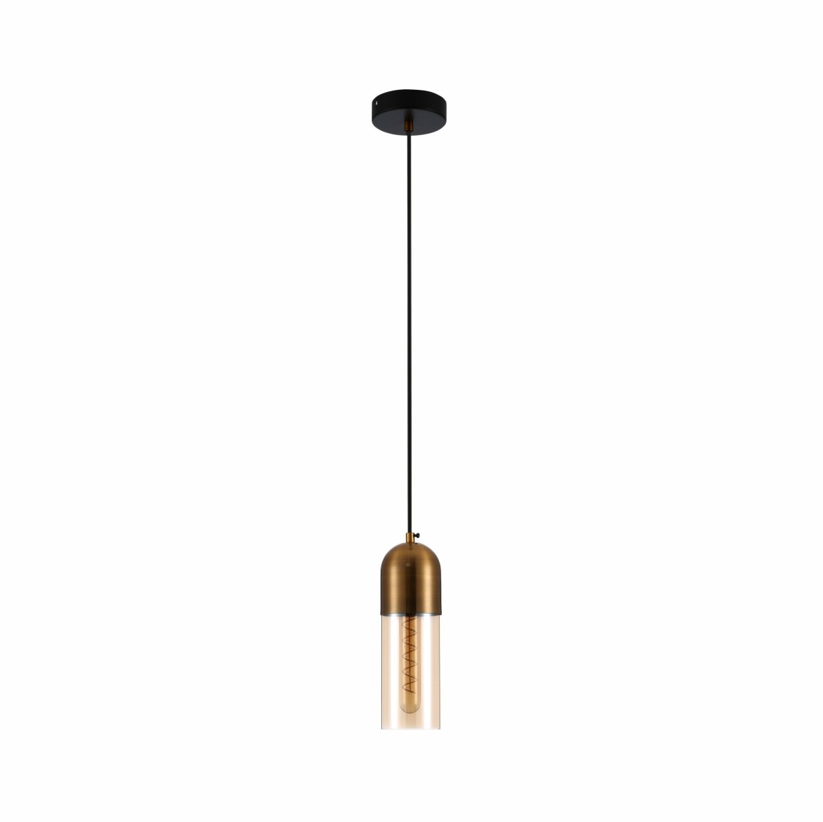 Amber Glass Gold Aluminium Bronze Plated Top Cylinder Pendant Light E27's main image.