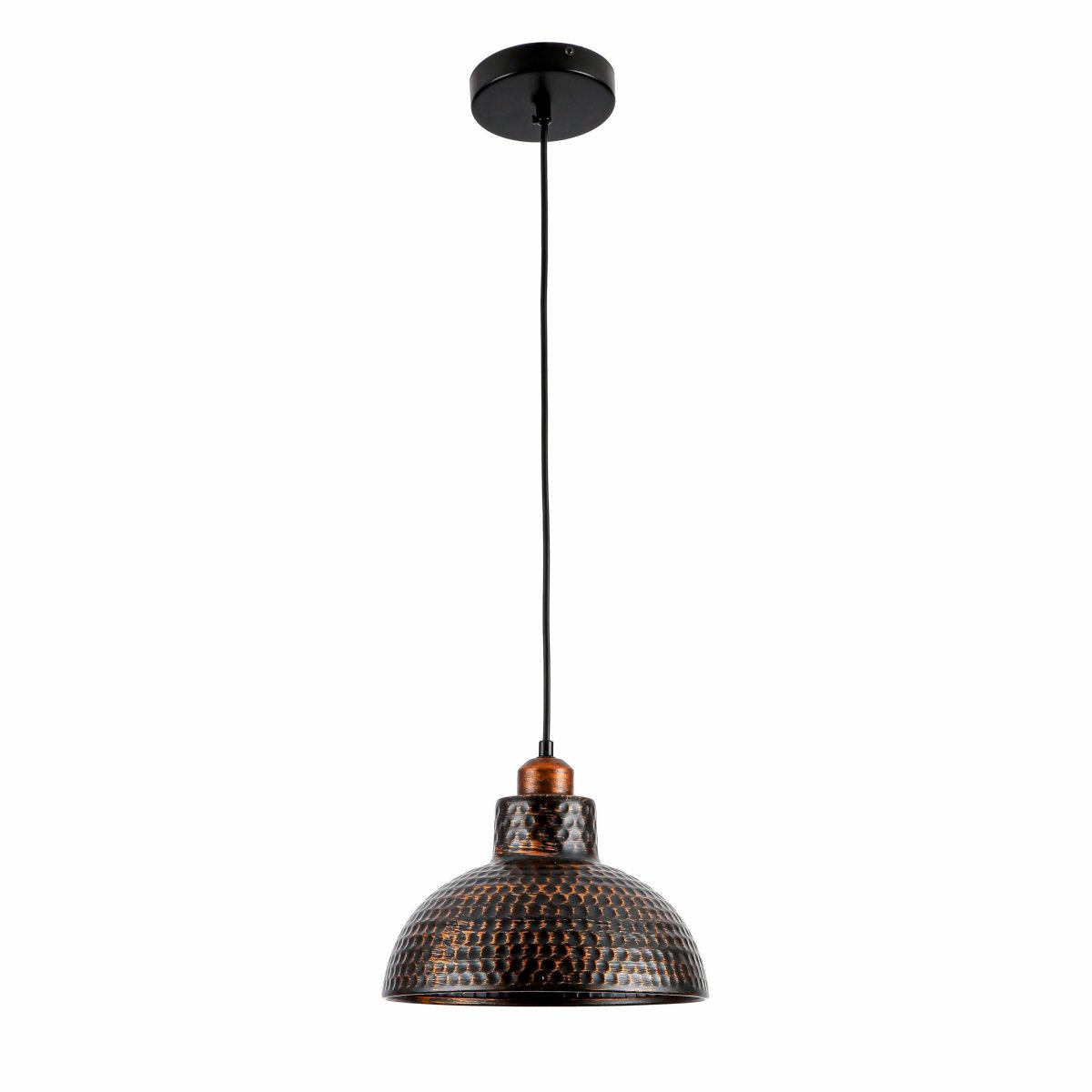 Black Copper Brush Effect Metal Golden Hammer Dome Pendant Light E27's main image.