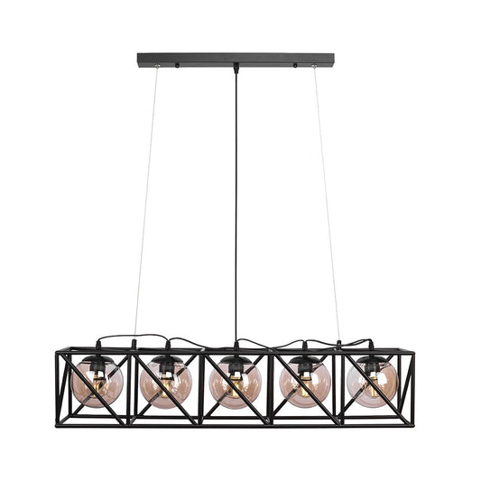 Black cuboid metal cylinder amber glass island chandelier with 5xe27 main