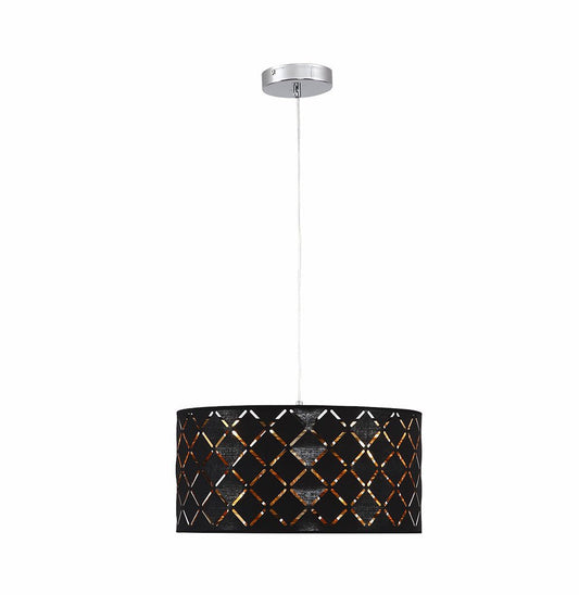 Black-Gold Fabric Cylinder Pendant Light E27's main image.