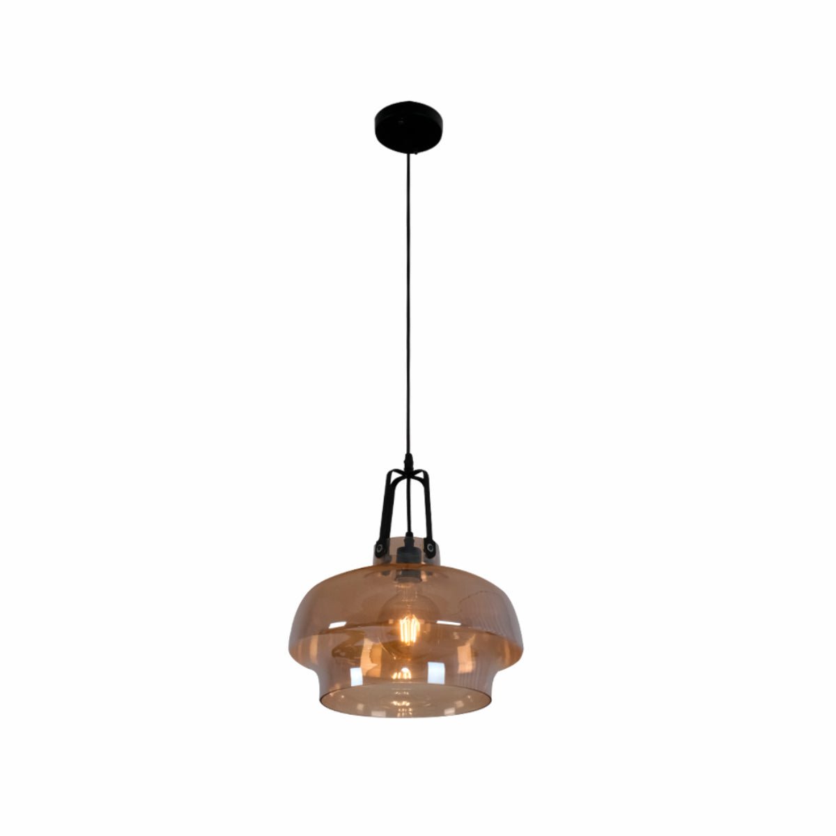 Main image of Black Metal Amber Glass Step Pendant Ceiling Light with E27 | TEKLED 150-17800