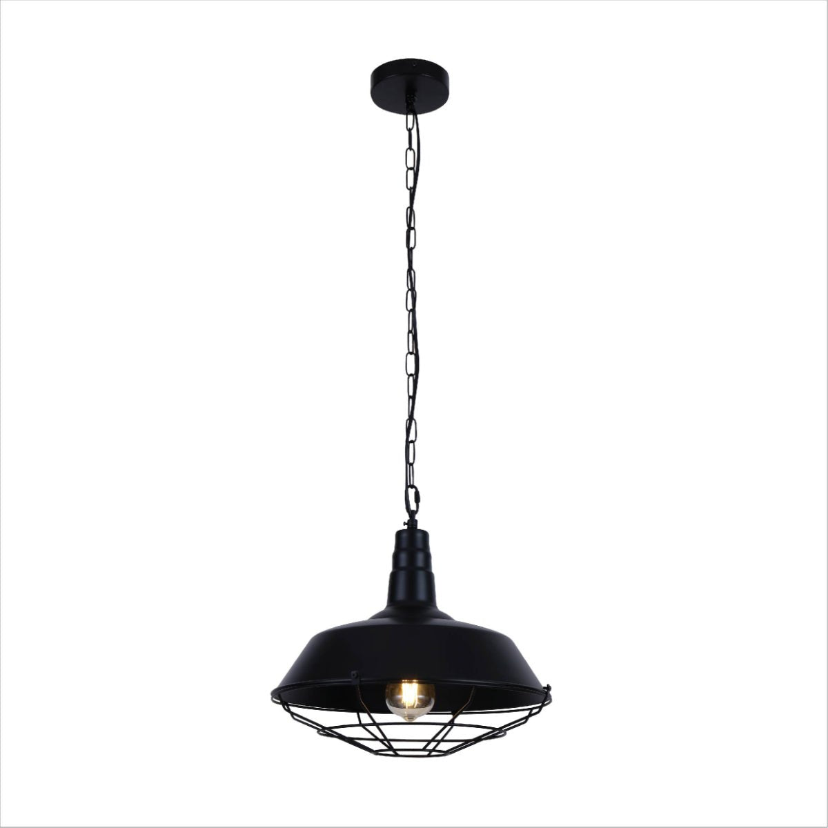 Main image of Black Metal Caged Step Pendant Ceiling Light with E27 |  150-15036