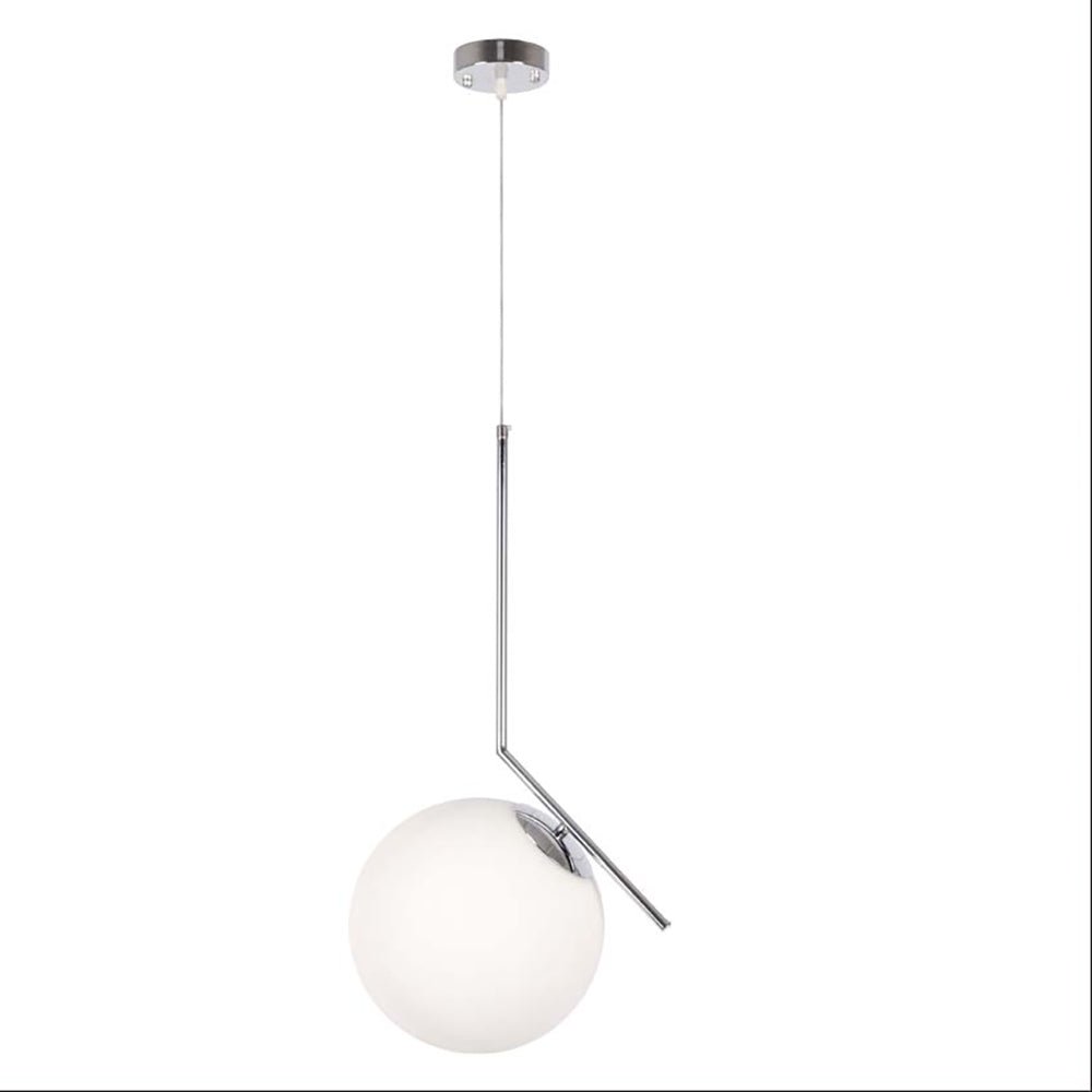 Chrome metal opal white glass globe pendant light m with e27 main image