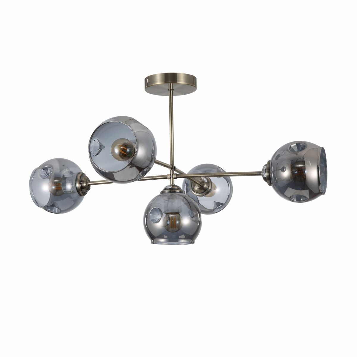 Clear Glass Dome Antique Brass Semi Flush Ceiling Light 5Xe27's main image.