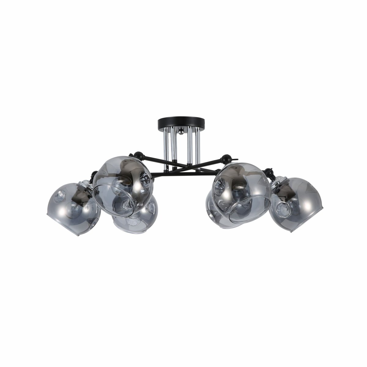 Smoky Glass Black And Chrome Semi Flush Ceiling Light 6Xe27's main image.