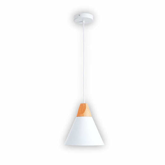 White Metal Wood Funnel Pendant Light Small E27's main image.