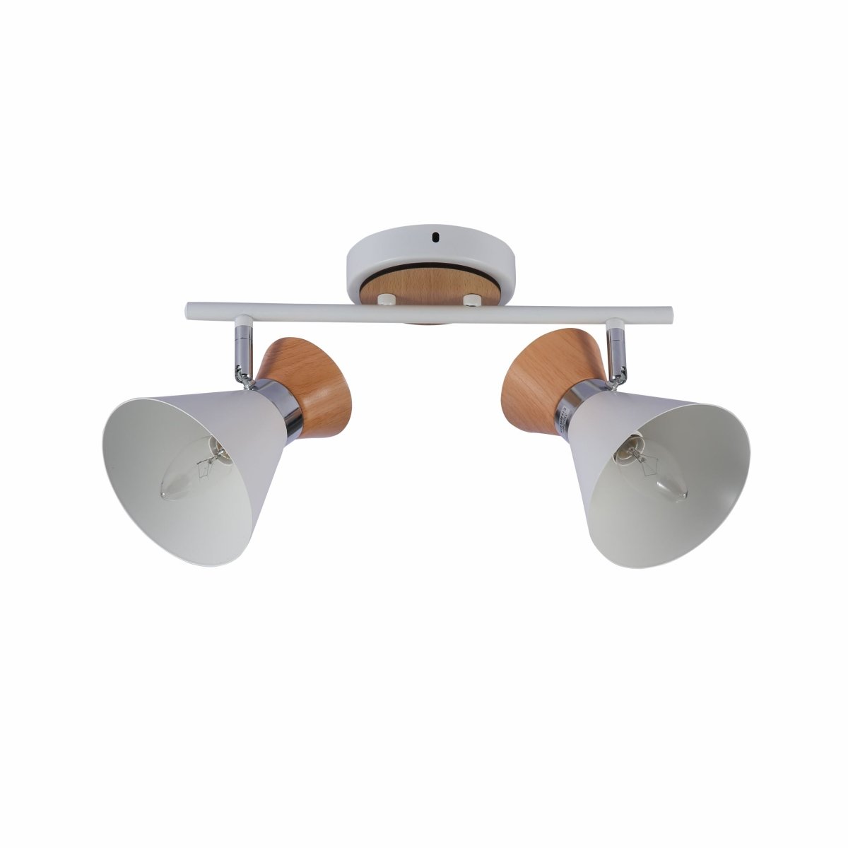 White Metal Wood Funnel Semi Flush Ceiling Light 2Xe14's main image.